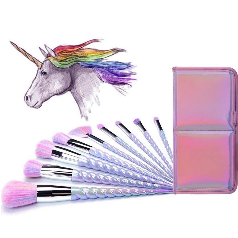 10 pcs Unicorn Makeup Brushes w Colorful Bristles